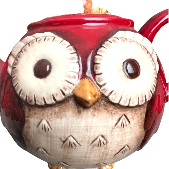 ๐ SOLD ๐ Grasslands Road Crimson Hollow Owl TEAPOT Acorn Lid Ceramic Whimsical - Picture 5 of 11